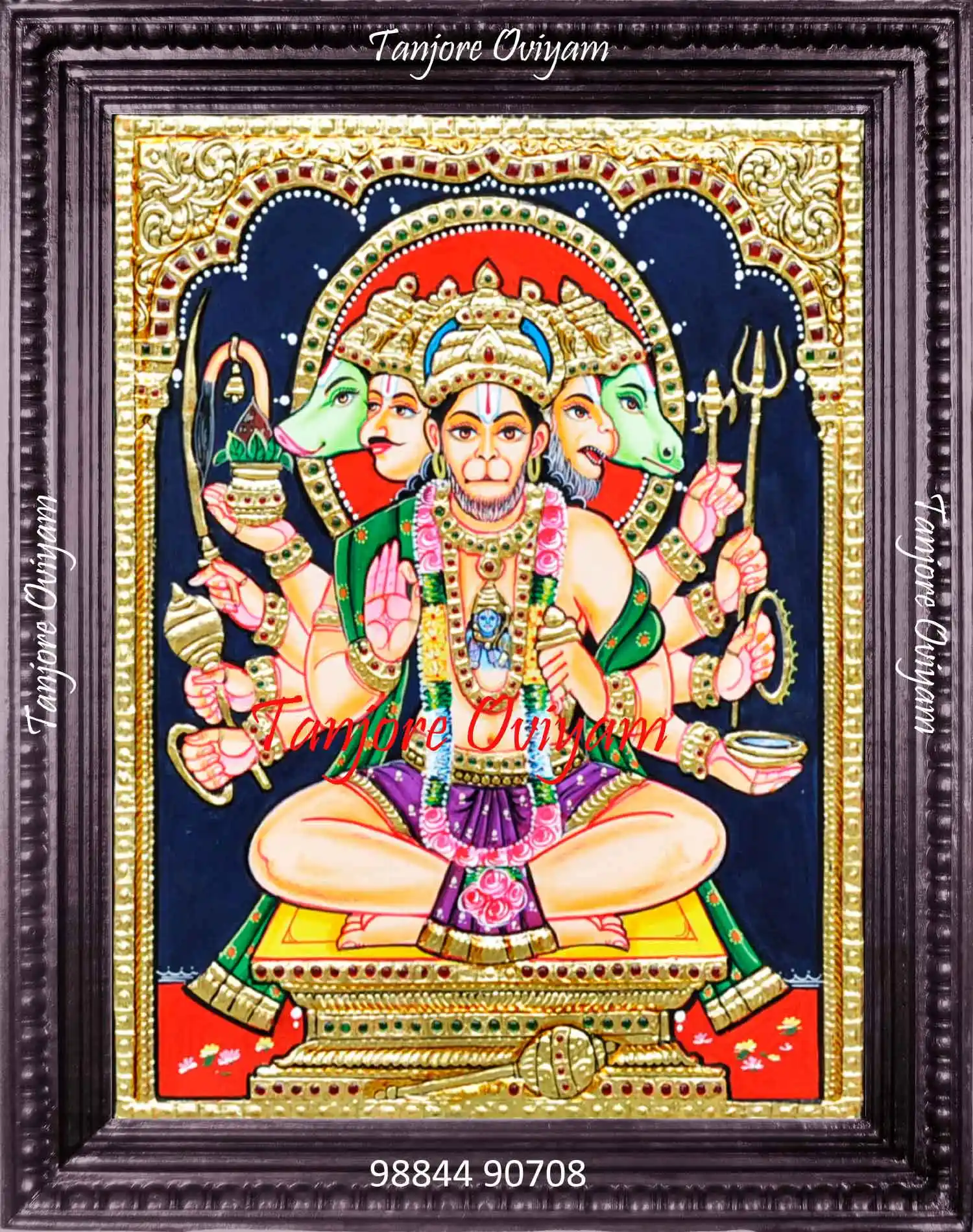 Anjaneyar Tanjore Painting | 5 Face Anjaneyar Painting